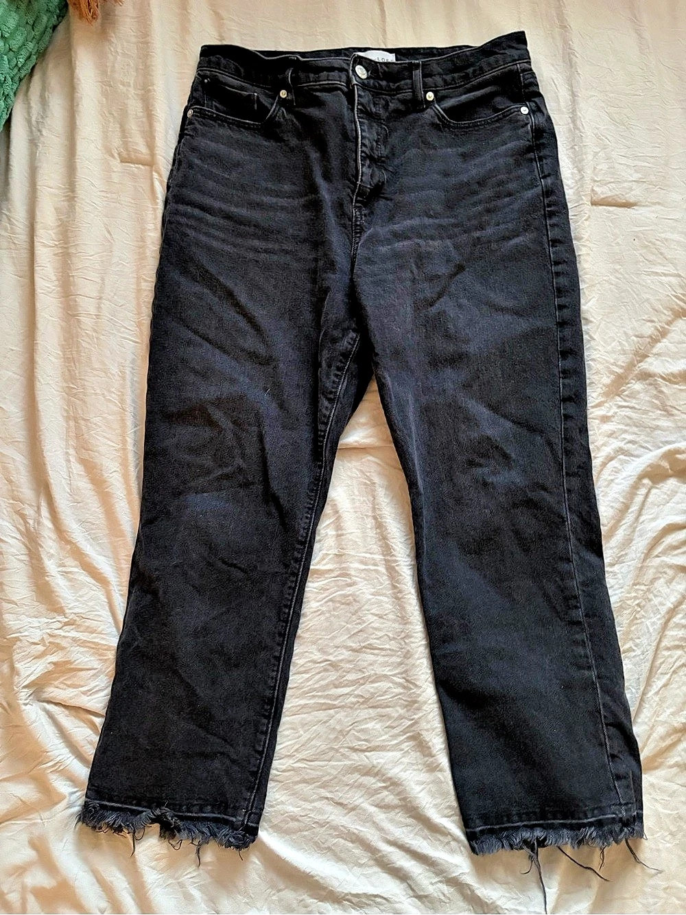 LOFT Black Frayed Hem ankle jeans